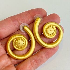 Vintage Liz Claiborne Gold Swirl Earrings Spiral Beaded Dome Post 1980s Bold
